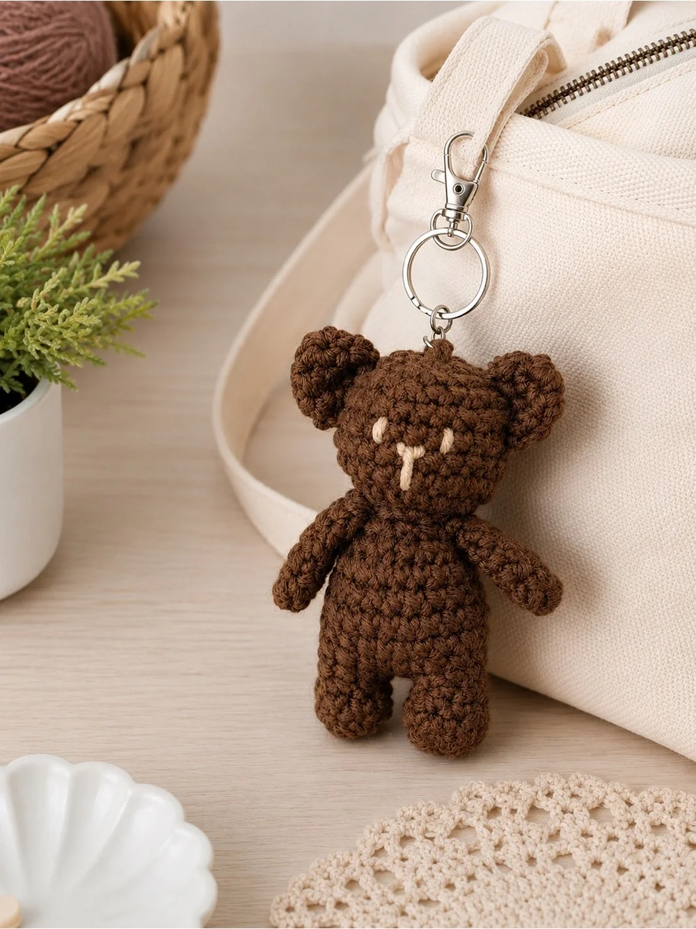 Handmade Crochet Brown Bear Keychain Amigurumi